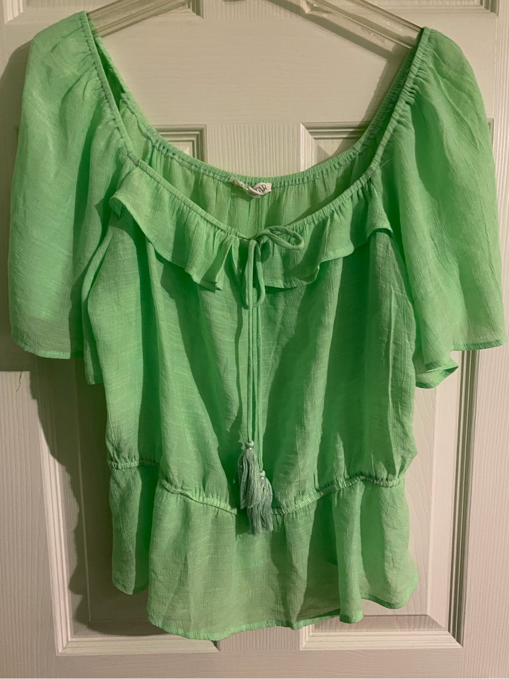 Light Green Off-Shoulder Ruffle Peasant Top - XL